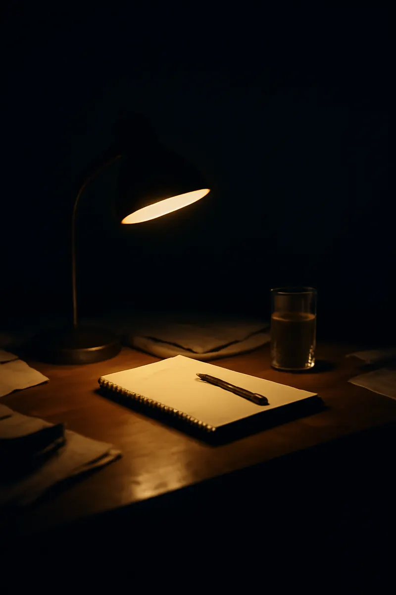 warm desk lamp shadows